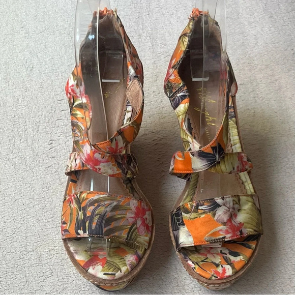 Anthropologie Miss Albright Tropical Floral Wedge Sandals-Women’s 5-Orange Multi - Picture 7 of 15